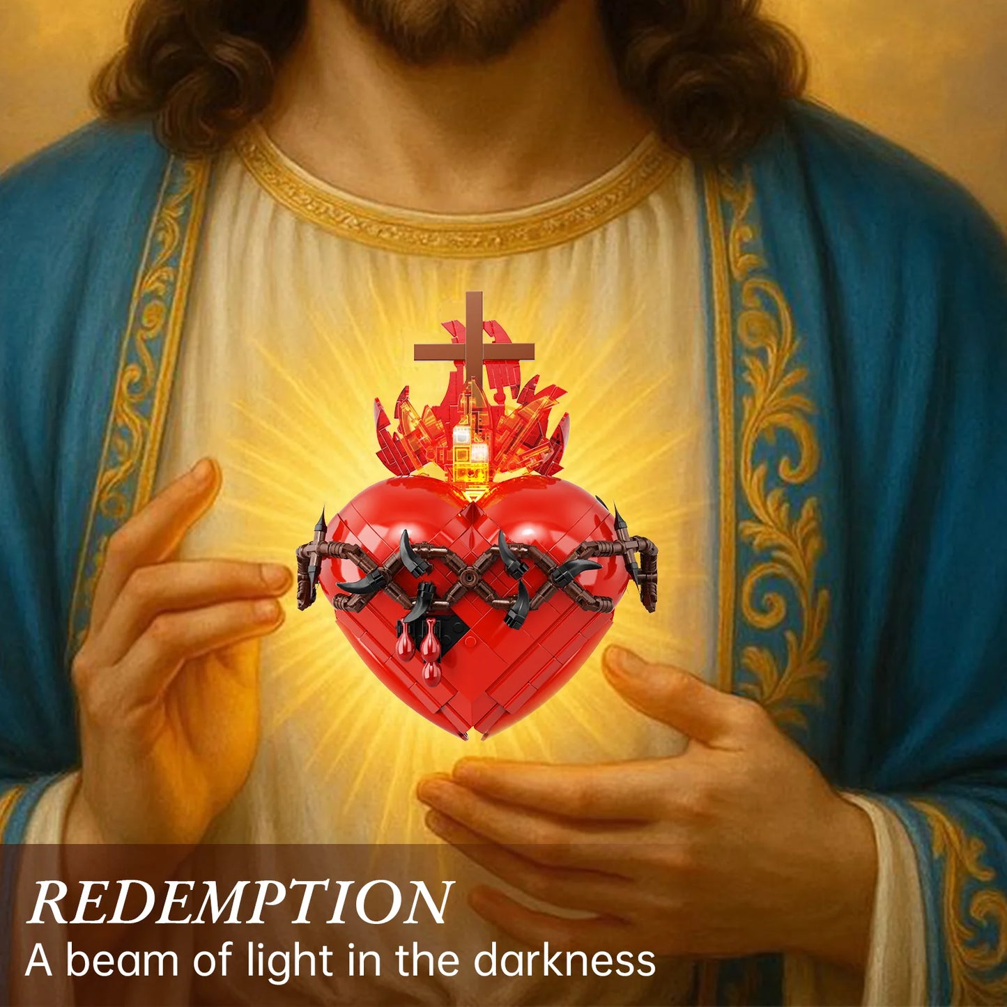 Sacred Heart of Jesus Building Block Set Home Decor Sacred Heart Prayer Room, Christian，Religious Room Decoration Gift for Adult