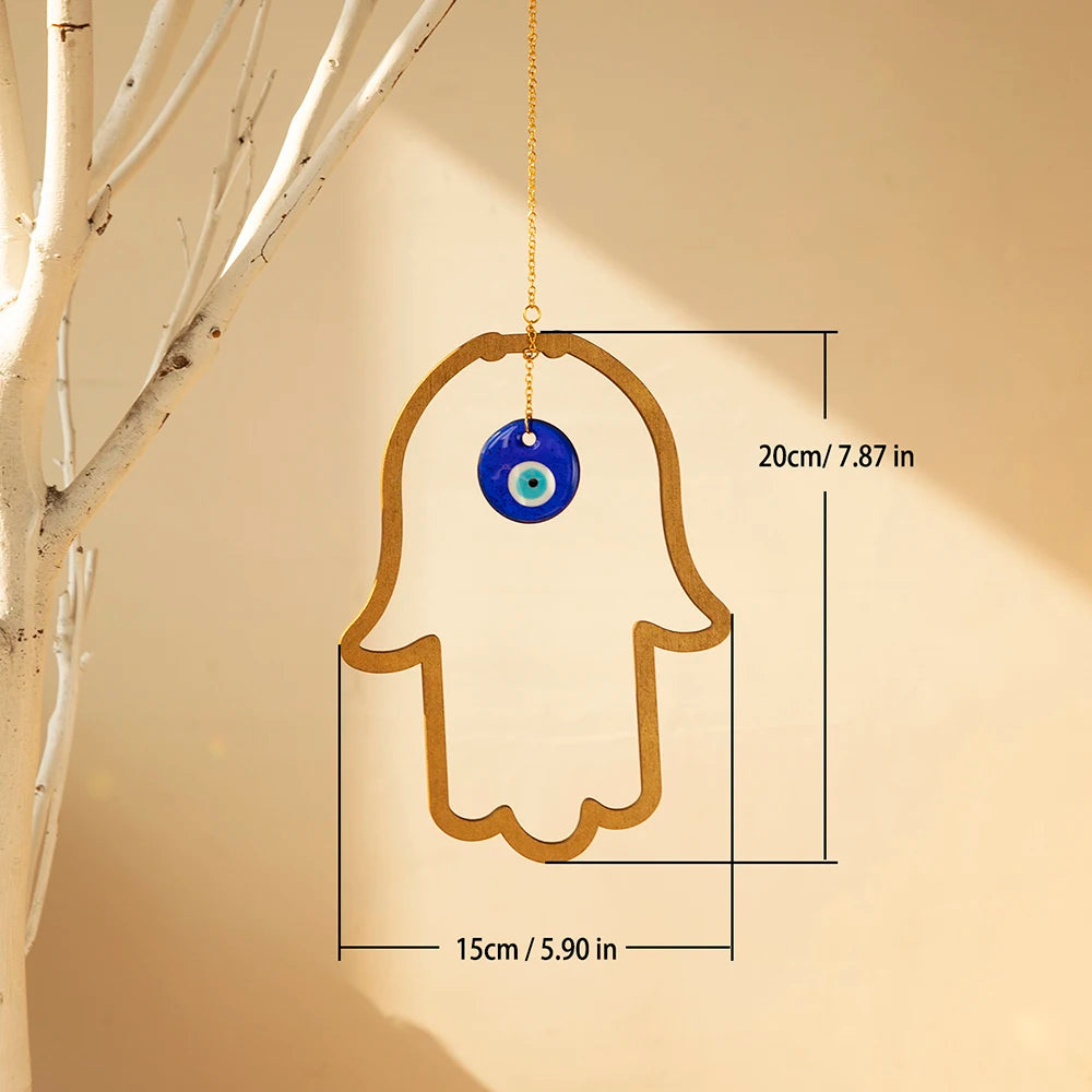 Wood Hamsa Hand Evil Eye Wall Hanging Ornament Turkish Blue Eye Amulet Protection Good Luck Room Home Blessing Hamsa Decor Gift