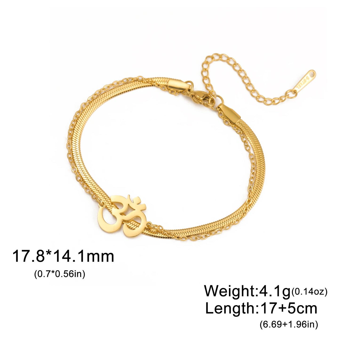 Skyrim Religious Indian Buddhism Yoga OM Bracelets on Hand for Women Men Stainless Steel Box Chain Bracelet Supernatural Jewelry