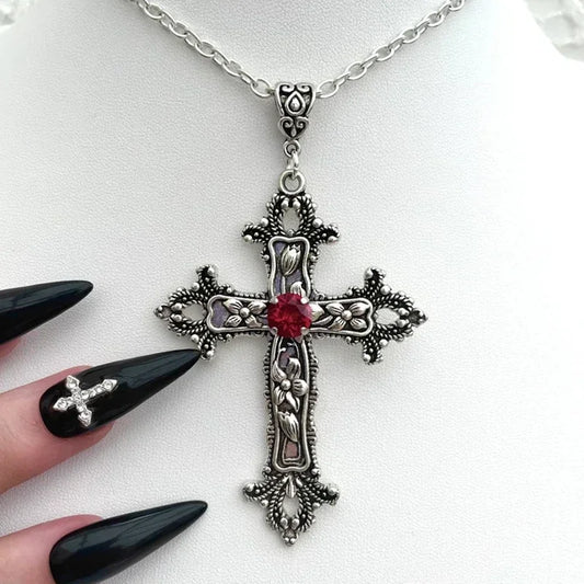 Y2K Punk Crystal Big Cross Pendant Necklaces for Women Men Gothic Irregular Cross Clavicle Chain Necklaces Aesthetic Jewelry