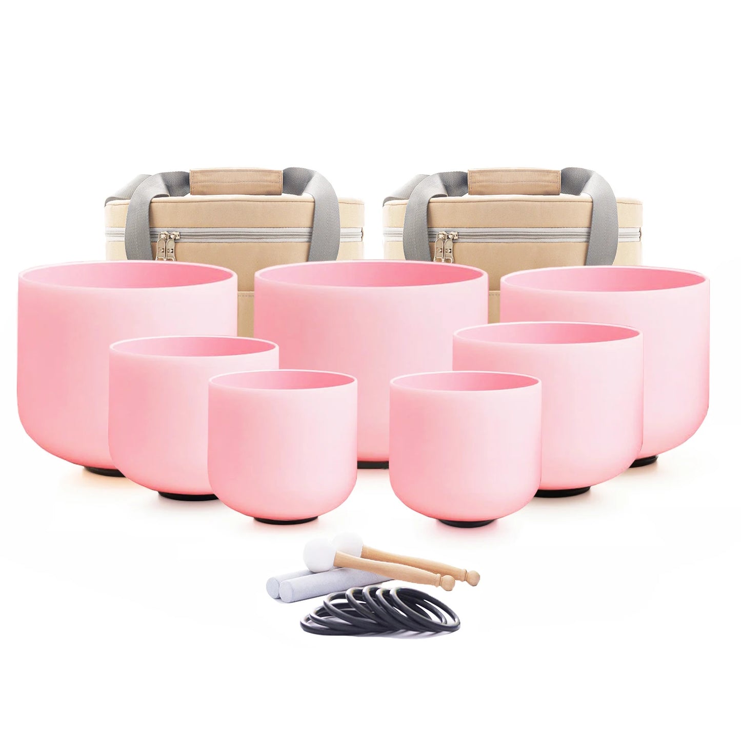 Pink 432 hz Crystal Singing Bowl Set of 7 pcs Quartz Sound Chakra Bowl Yoga Meditation Healing  with Carry Case