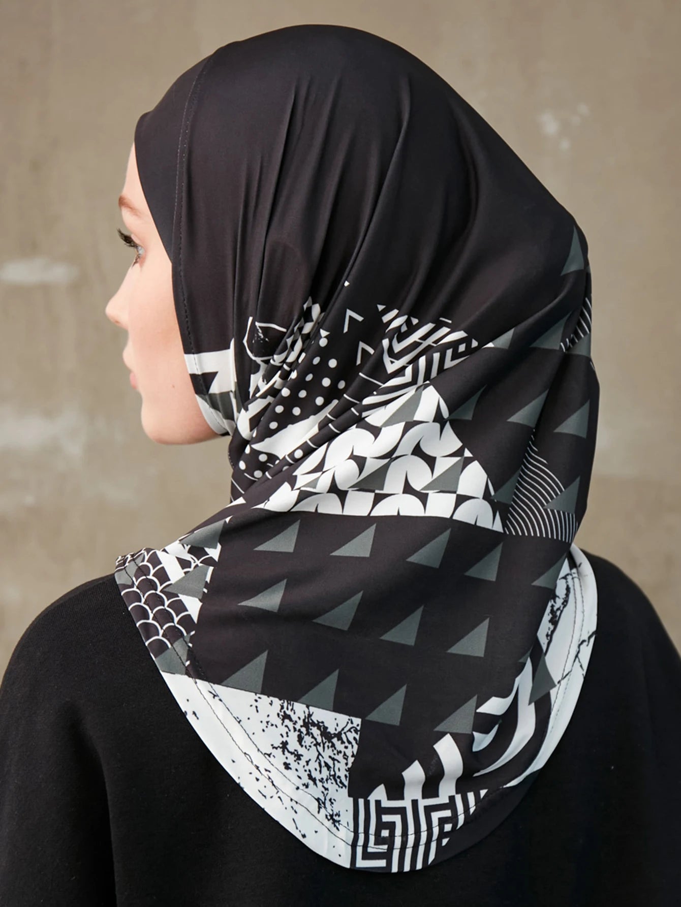 Sporty Inner Women's Hijabs Muslim Breathable Islamic Instant Turban For Ladies Geometric Printing Pattern Head Wrap Headband