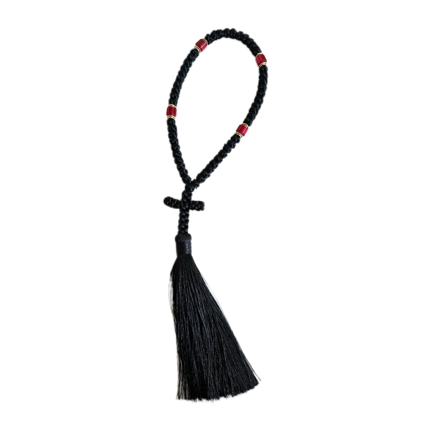 Handmade 50 knot Black Chotki Christian Orthodox Prayer Rope, Blue Greek Omboskoini Protection Blessing Cross Greek Car Hanging