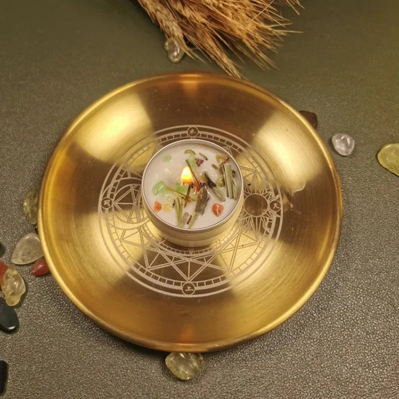 Astrology Pentagram Candlestick Table Altar Plate Divination Wicca Accessories Candleholder Ritual Tray Goldplating