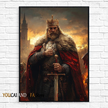 King Arthur and Excalibur Sword in The Stone Sikh Kirpan Sword Excalibur Hilt Poster Canvas Painting Wall Pictures Home Decor
