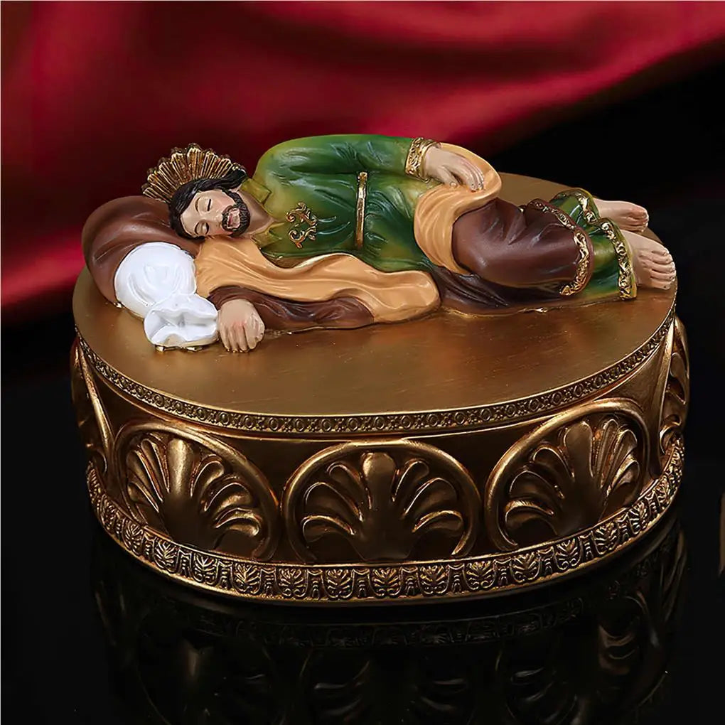 St Joseph Resin Statue Religion Jewelry Box Desktop Figurine for Office