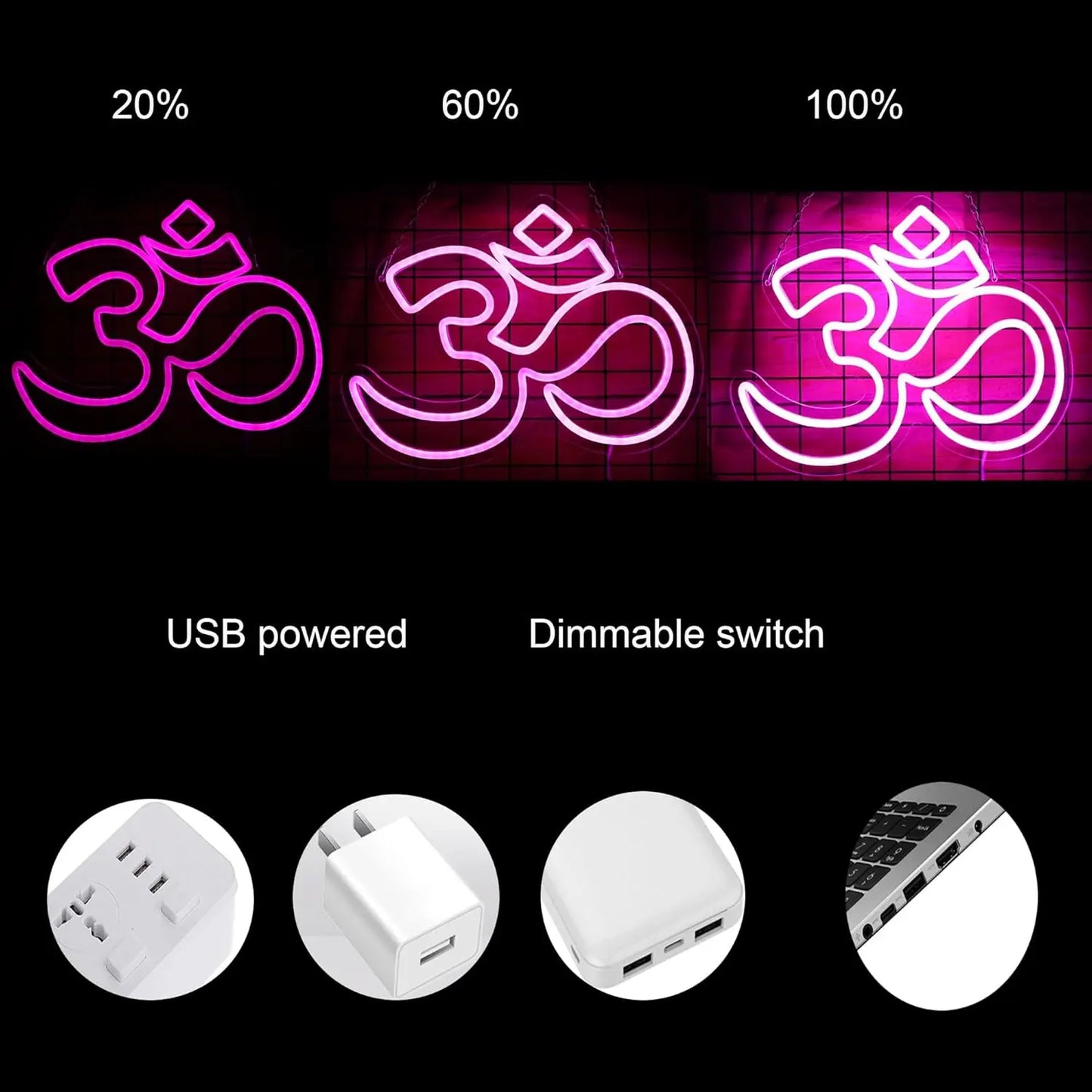 OM Neon Wall Sign Dimmable - Hindu Symbol Inner Peace - Lights for Bedroom Office Home Decor Aesthetics Draw Birthday Gifts