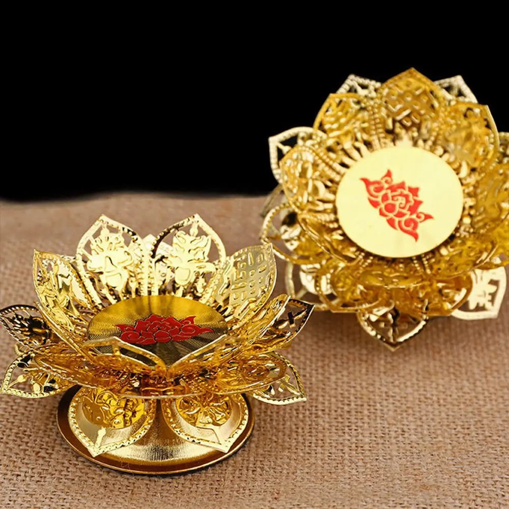 Gold Lotus Seat Ghee Lamp Holder Incense Burner Butter Lamp Tea Light Holder Tibetan Copper Oil Lamp Altar Decoration Supplies