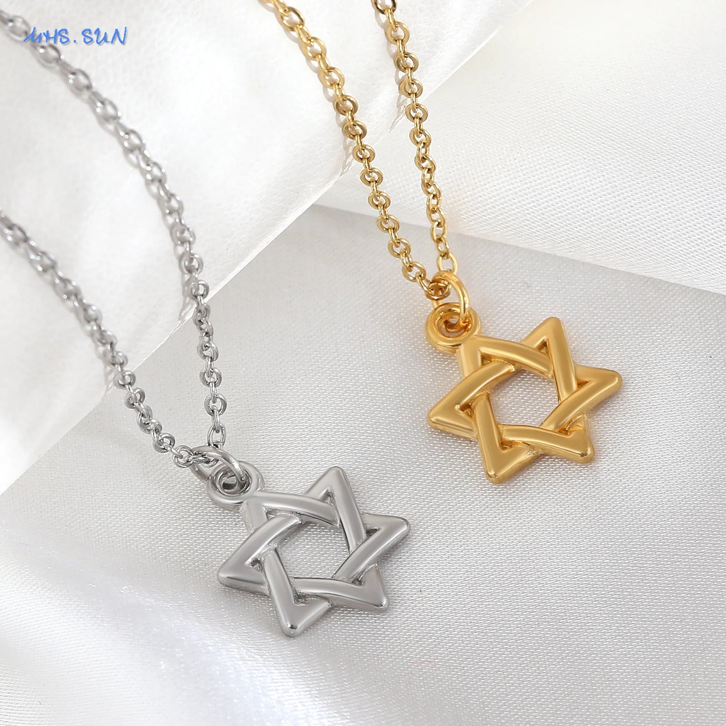 Simple Hollow Star of David Hexagram Choker Necklace for Men Women Gold Color Stainless Steel Chain Necklaces Jewish Jewelry