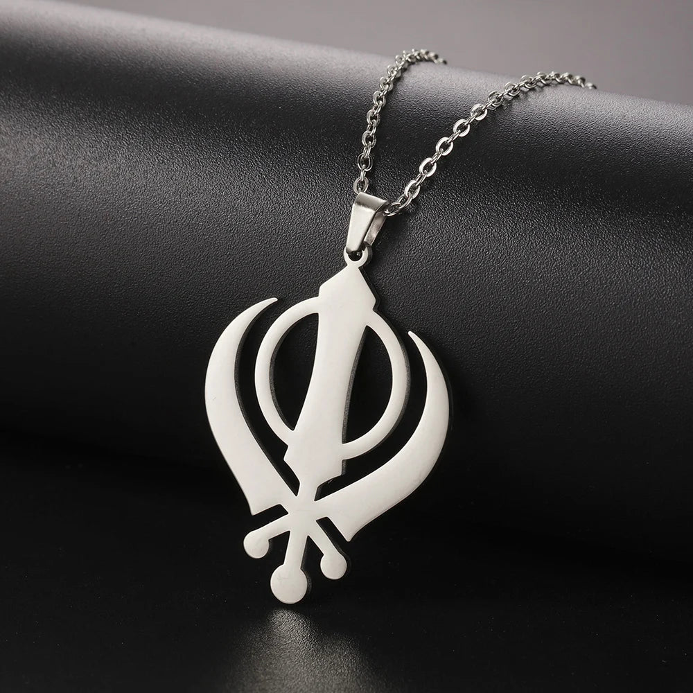Dawapara Sikhism Necklace Khanda Kirpan Sword Symbol Religious Protection Amulet Stainless Steel Jewelry