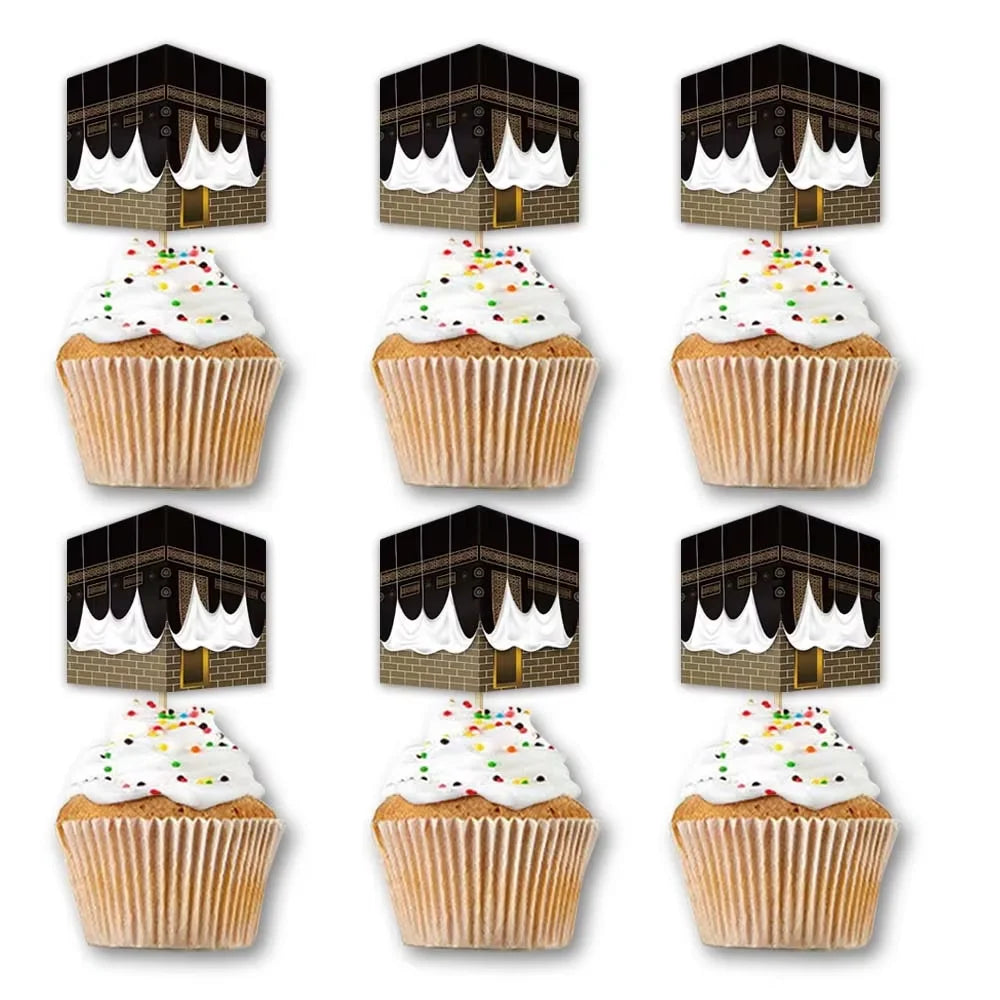 12/24pcs Umrah Mubarak Cupcake topper decoration, Hajj and Omra festival decoration, Muslim Eid Mubarak party supplies