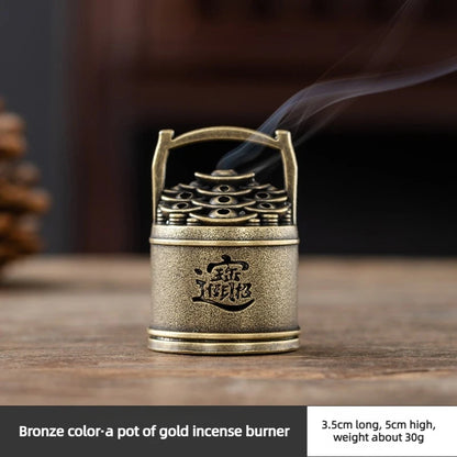 Mini Bucket Shaped Incense Burner Lucky Wealth Desktop Ornament for Home Meditation Aroma Gold Ingot Fortune