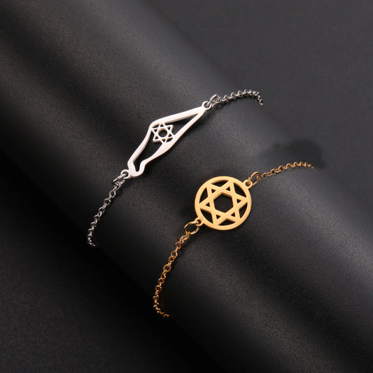 Skyrim Star of David Map Charm Bracelet Women Men Stainless Steel Adjustable Box Chain Bracelets Jewish Jewelry Gift Wholesale