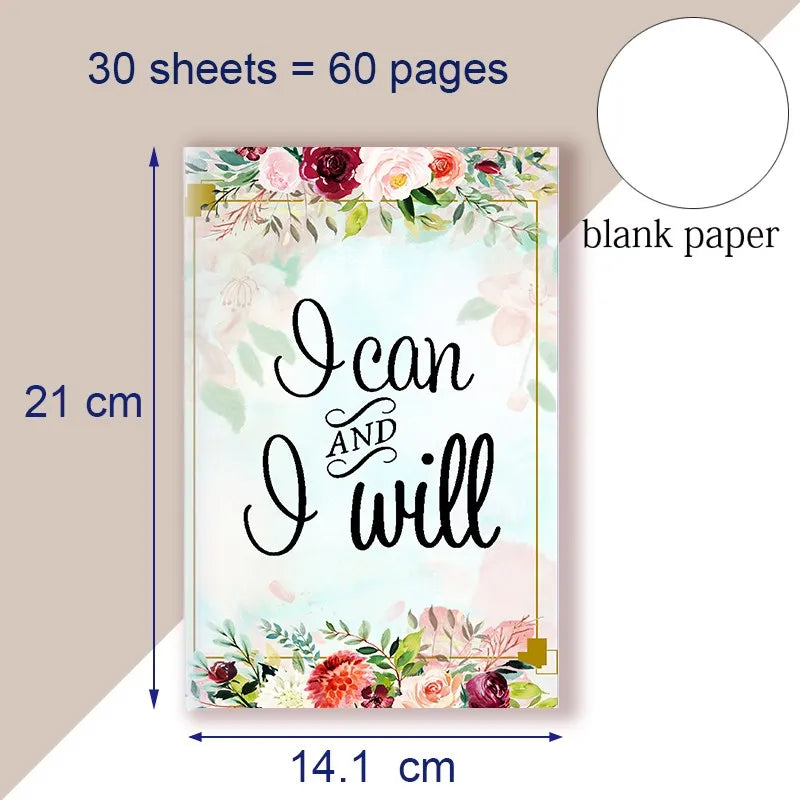 A5 Notebook Note Book Motivational Quote - I Can and I Will - Sketch Writing Blank Journal Success Notepad New Job Graduation