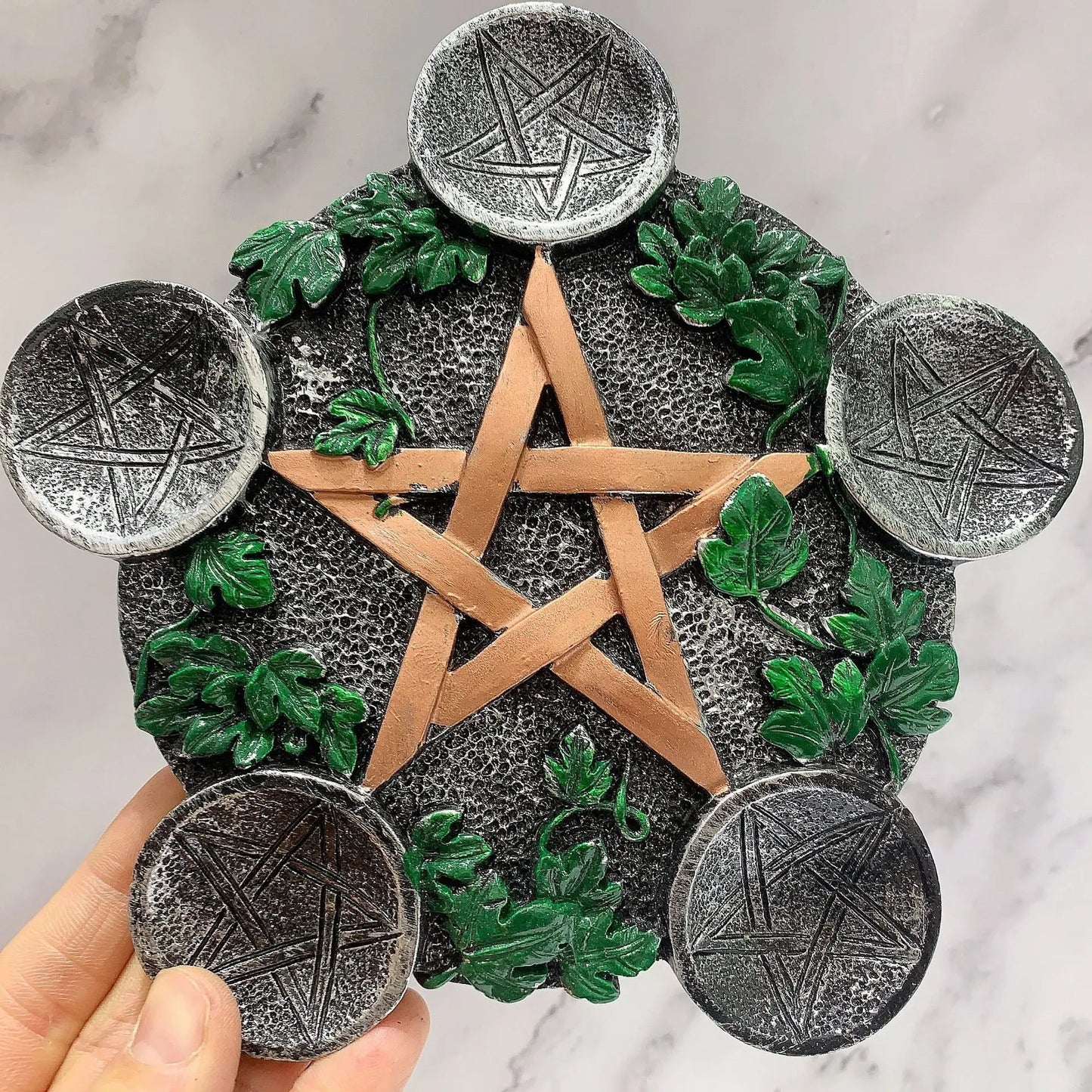 Crystal Ball Holder Astrology Pentacle Altar Plate Resin Tealight Holder Tray Witchcraft Altar Supplies Home Decor