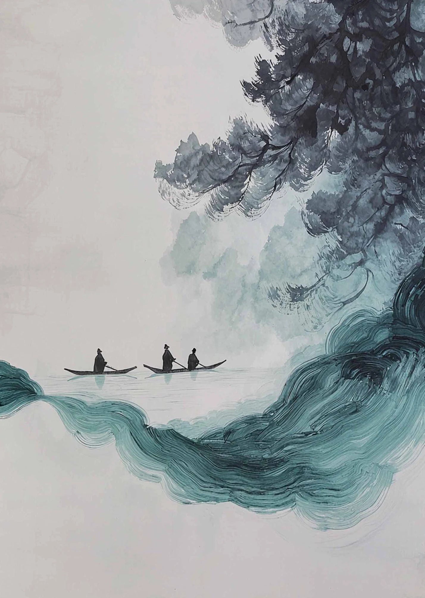 Modern Minimalist Chinese Style Zen Fishing Natural Scenery Poster Canvas Paintings Wall Art Pictures Office Home Decor