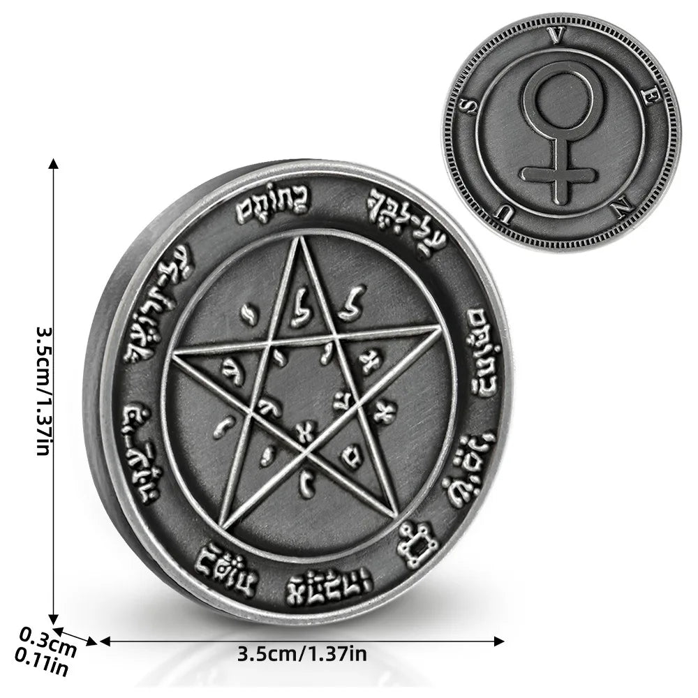 Key of Solomon Pentacle Talisman Coin Planetary Seal Amulet Occult Metal Tokens for Rituals,Spiritual Divination Gift Set