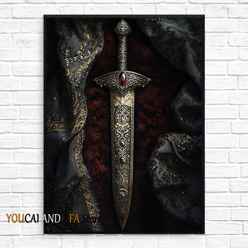 King Arthur and Excalibur Sword in The Stone Sikh Kirpan Sword Excalibur Hilt Poster Canvas Painting Wall Pictures Home Decor