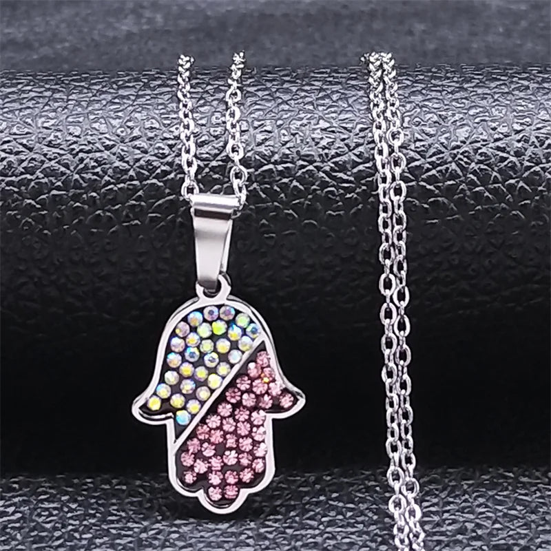 Greek Eye Fatima Hand Necklace for Women Men Stainless Steel Turkish Evil Blue Eye Protection Chain Islamic Jewelry  N8041S01