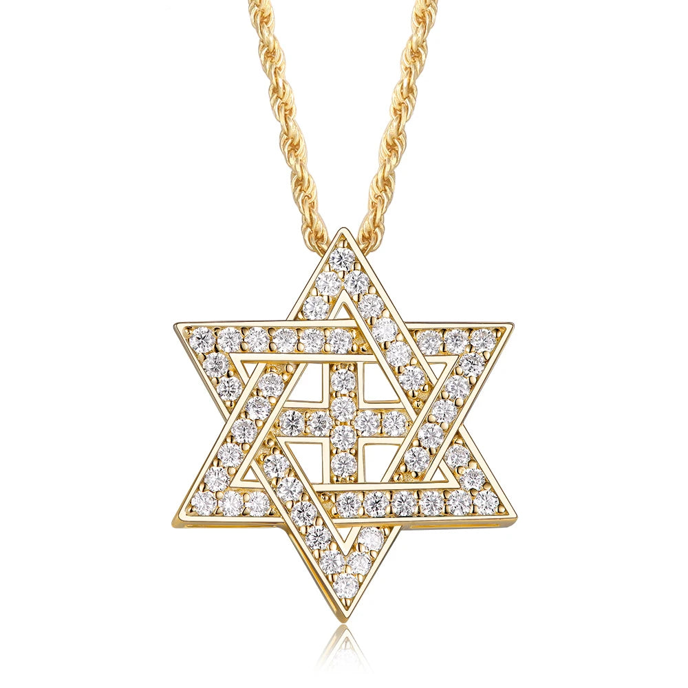 APIR 925 Silver D/VVS1 Moissanite Star Pendant Necklace Cross Star of David for Men Women Lucky Amulet Chain Neck Jewelry