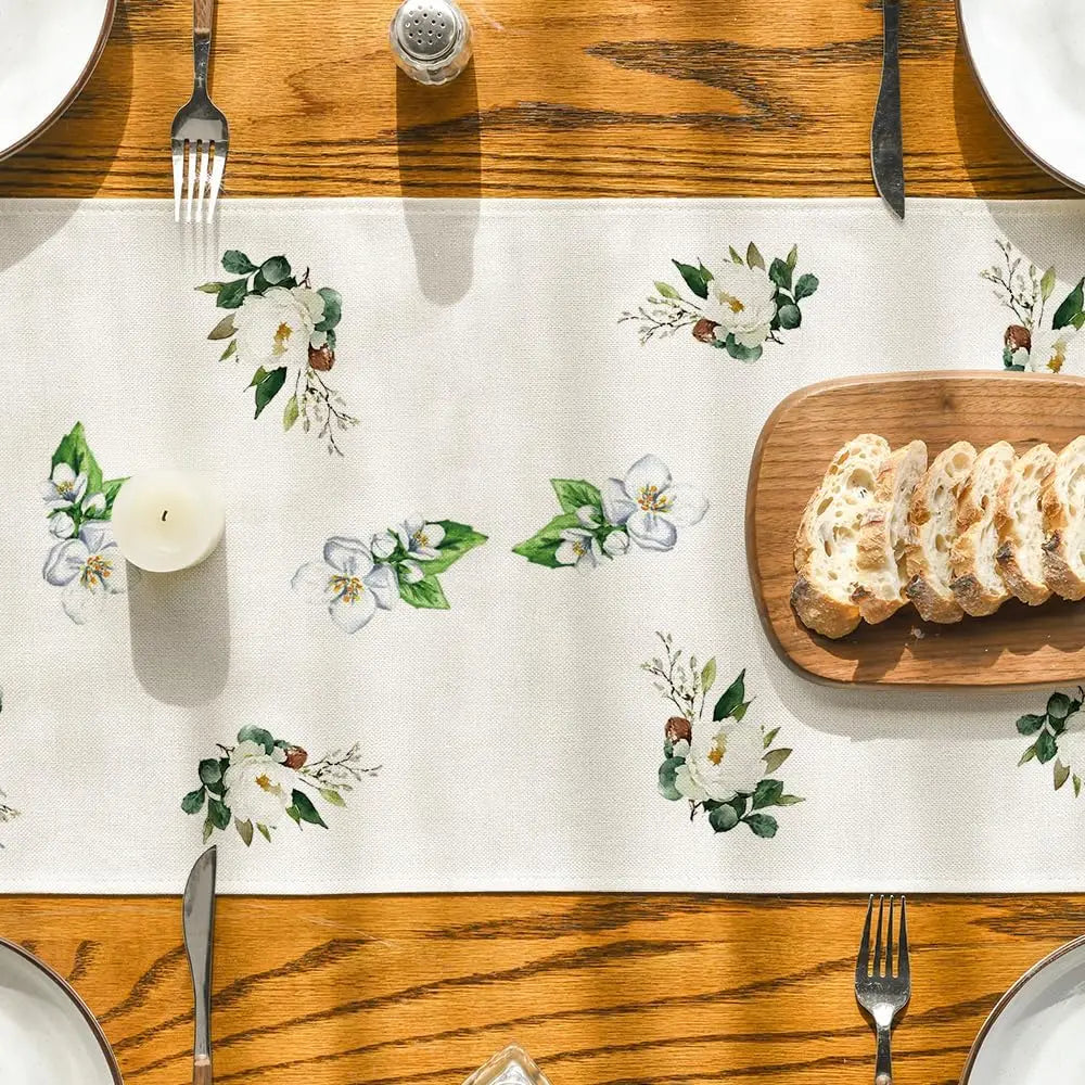 Happy Passover Linen Table Runner Holiday Party Decor Jewish Pesach Seder Plate Flowers Dining Table Runners Passover Decoration