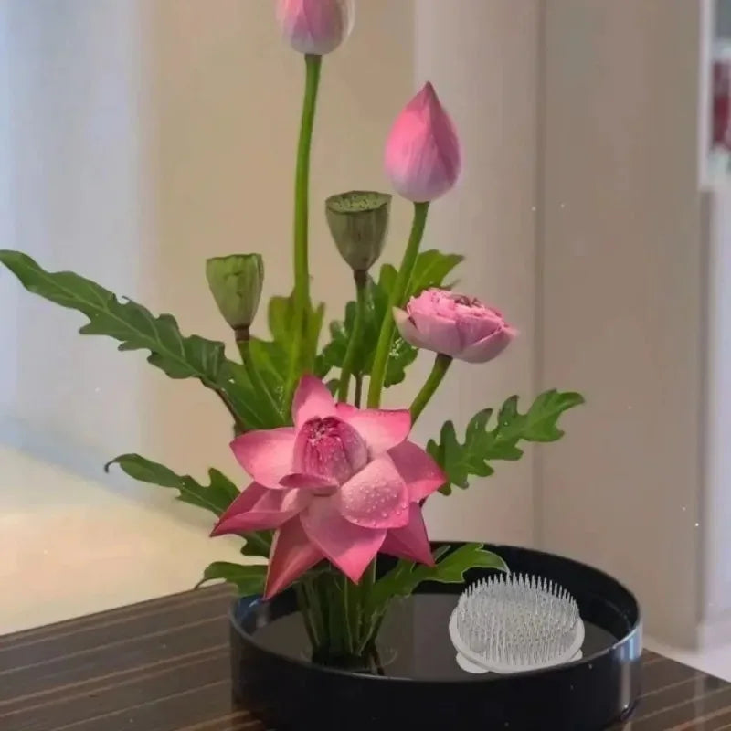 Round Ikebana Stem Holder Clear Flower Suction Cup Holder Flower Arranging Fixed Base Pot Vase Floral Rubber Bracket Home Decor