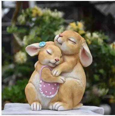 Pastoral Simulation Animal Resin Rabbit Couple Ornament Outdoor Garden Balcony Figurines Crafts Courtyard Accessories Decoration