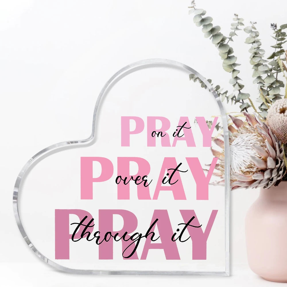 Christian Gifts For Women Faith, Prayer Gifts For Women, Inspirational Bible Verse Heart Acrylic Sign, Pink Prayer Christian Dec
