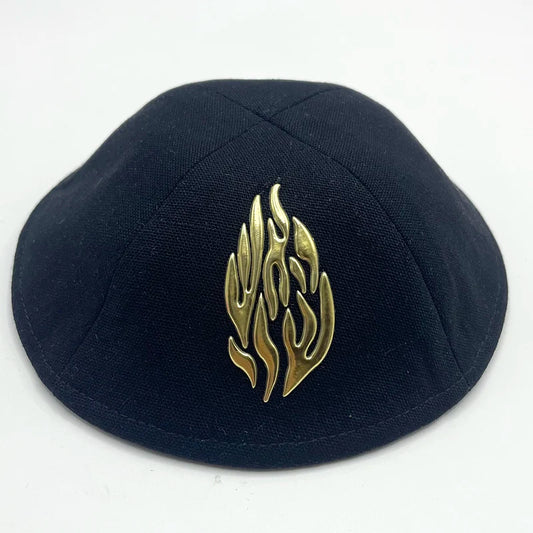 19cm Linen Kippah with Flashing Fire Symbol for Men Yamaka Hat Kippot Kipa Kipot Black White Color