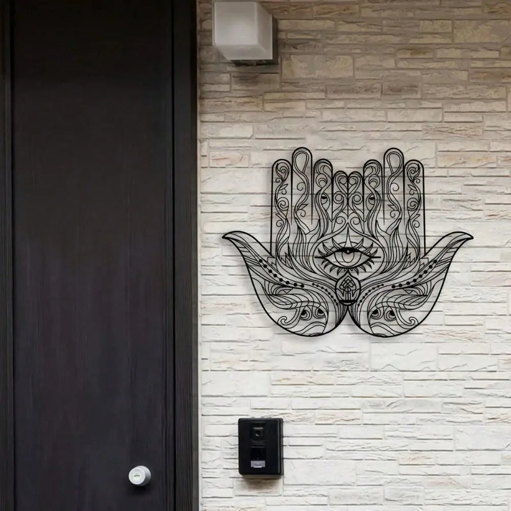 Hamsa Hand Wall Decor Metal Sculpture Evil Eye Spiritual Art Deco Rustproof Home