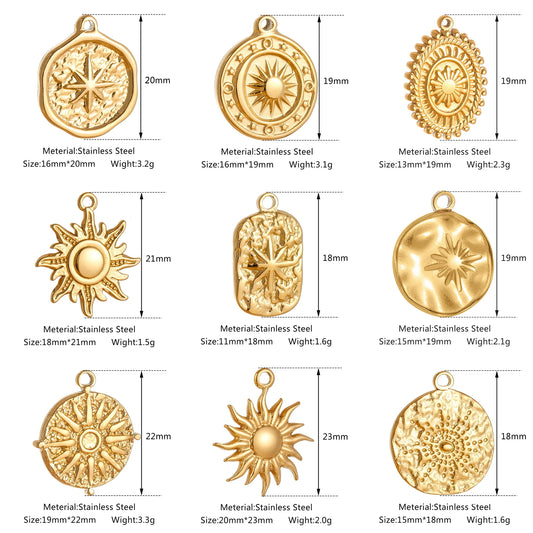 3pcs/Lot Stainless Steel Casting Sunburst Sun Moon Star Charms Pendant For DIY Necklace Bracelet Earrings Jewelry Accessories