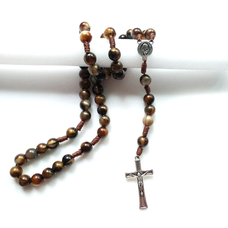 Vintage Rosary Catholic Prayer Beads Necklace Christ Jesus for Cross Pendant Necklace Beaded Religious Jewelry Gift