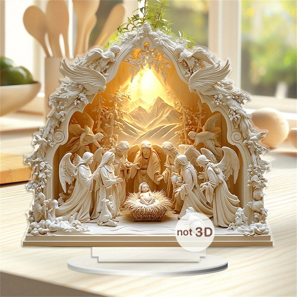 2D Acrylic Desktop Christmas Decor - Jesus' Birth Virgin Mary Angel Cartoon Print Christian Home Christmas 2026 New Year Gift