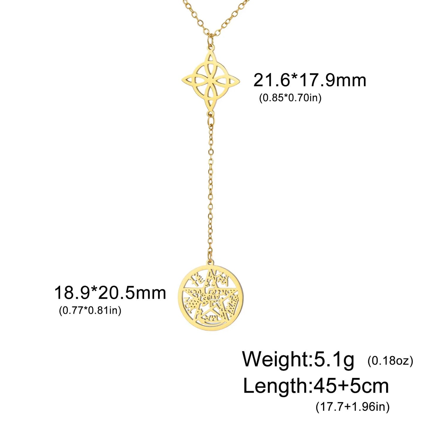 Double Amulet Protection Necklace witch Knot Pentagram Tetragrammaton Stainless Steel Protection Jewerly Wholesale