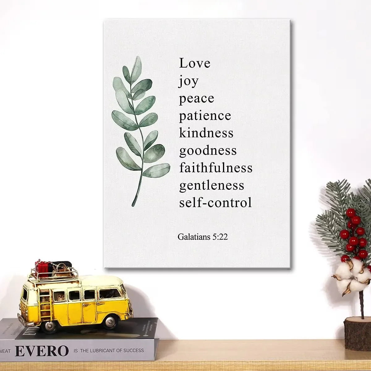 Inspirational 1pc Christian Canvas Wall Art | 2D Flat Galatians 5:22 Fruit of the Spirit Scripture Print