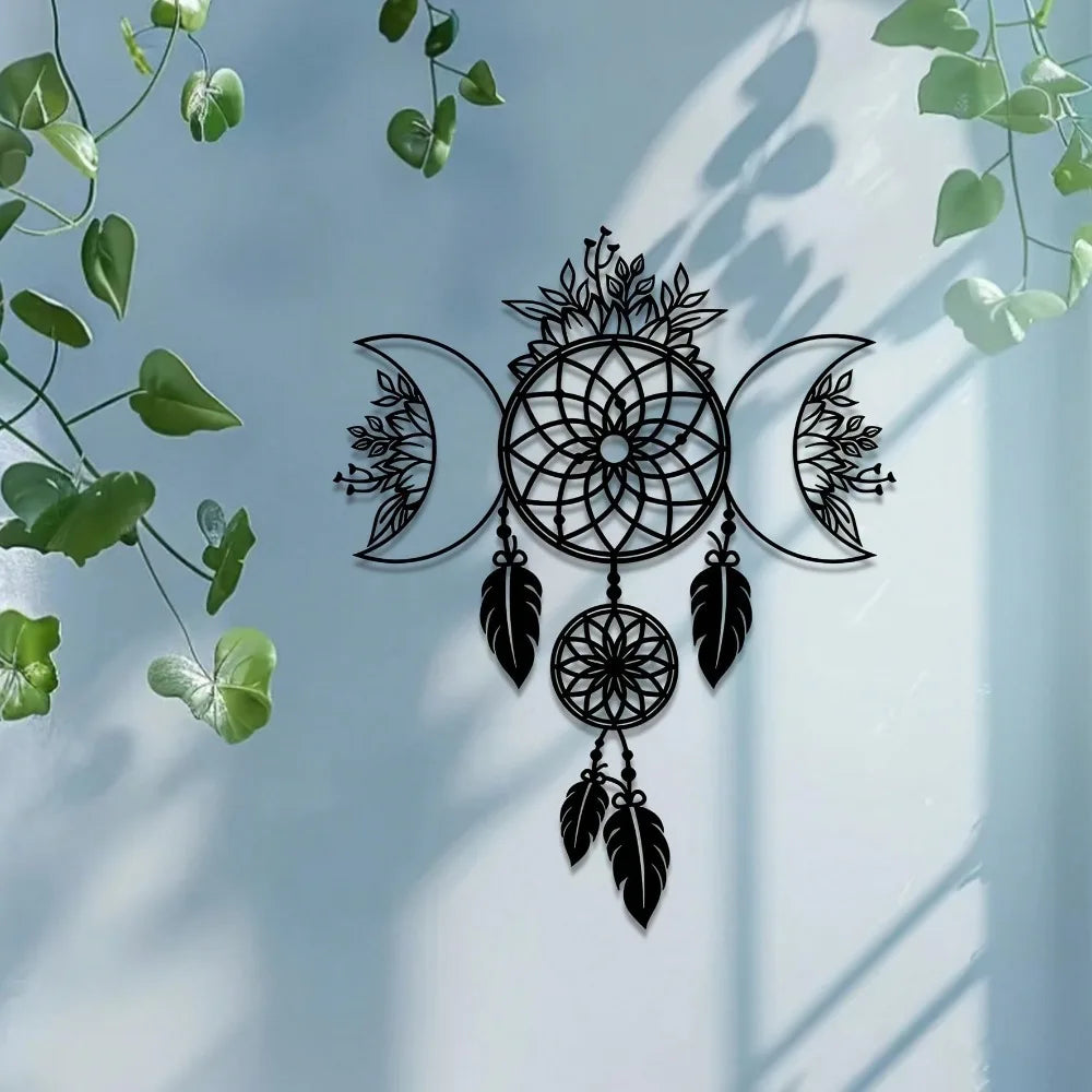 Bohemian Metal Wall Art Moon Mandala Wrought Iron Hanging Decor for Living Room