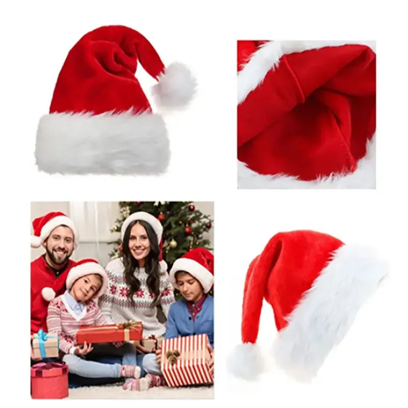 Red Gold Silk Velvet Border Christmas Hat for Adults and Children, Snowman, Elk, Santa Claus, Hat Decoration, New, 2025