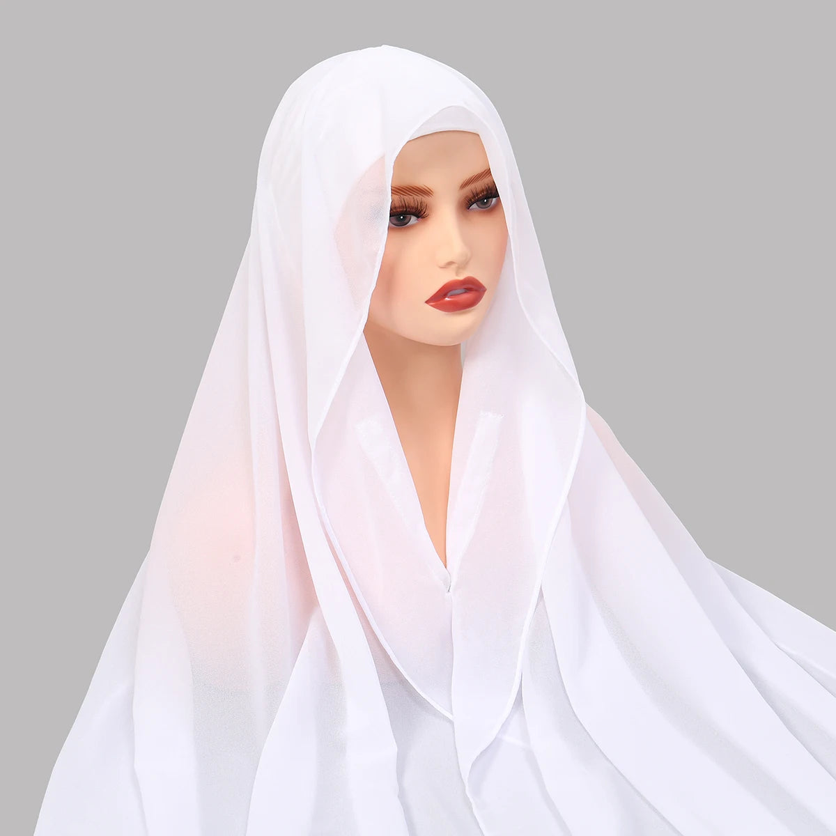 Premium Chiffon Hijab With Bulit-in Magnets Solid Color Easy To Wear Shawl Wrap With Undercap For Muslim Women