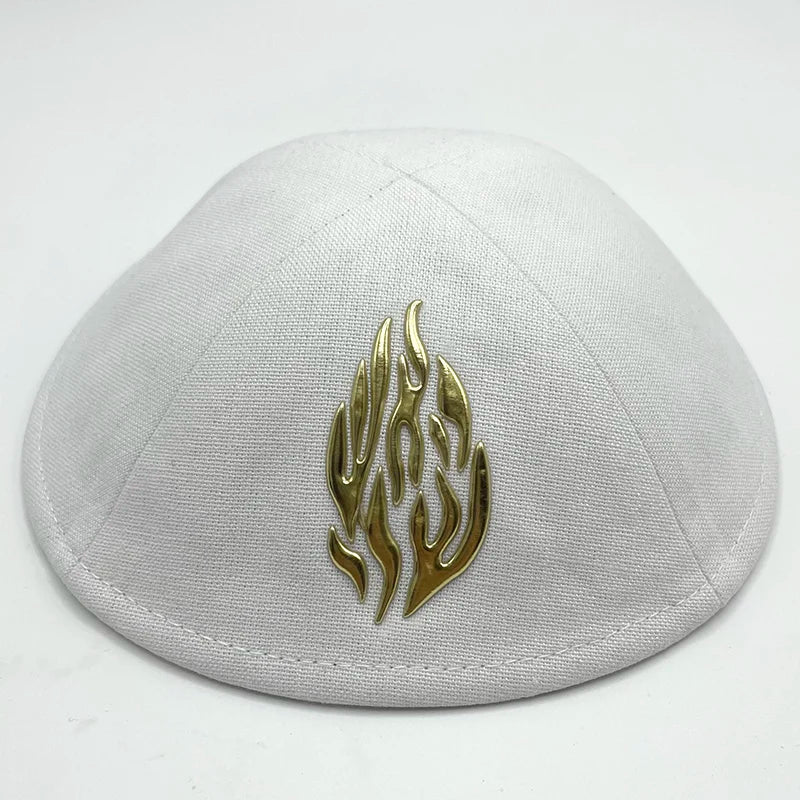 19cm Linen Kippah with Flashing Fire Symbol for Men Yamaka Hat Kippot Kipa Kipot Black White Color