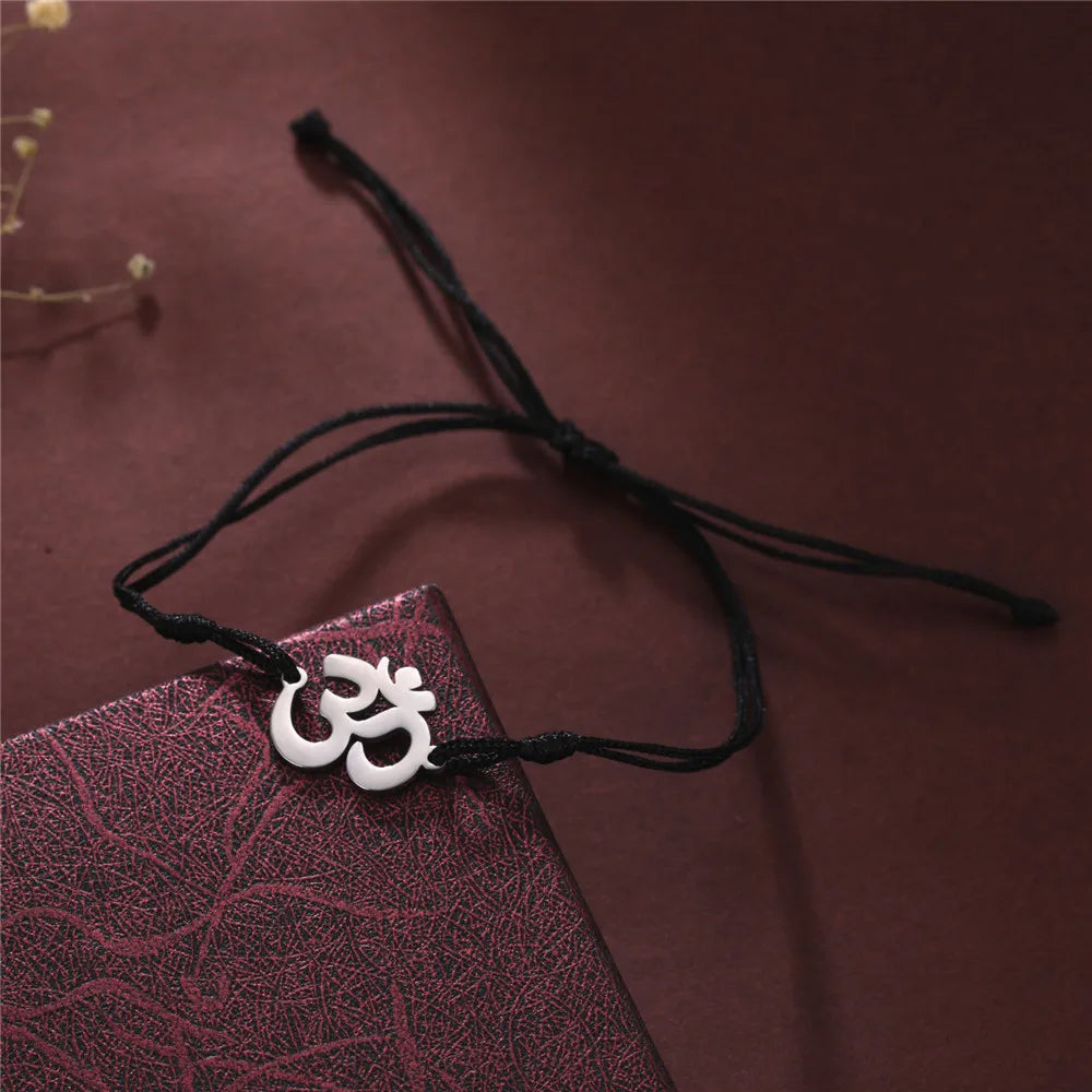 Skyrim Religious Indian Buddhism Yoga OM Bracelets on Hand for Women Men Stainless Steel Box Chain Bracelet Supernatural Jewelry