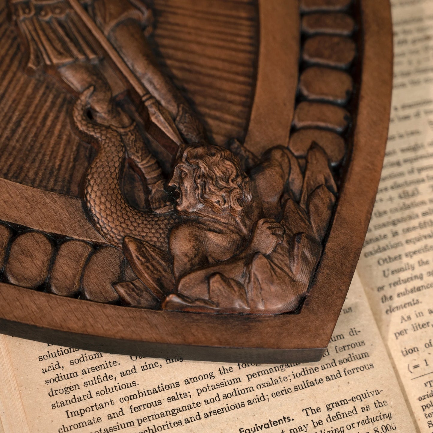 Archangel Michael Shield, Handmade Christian Sculpture, Wooden Icon, Wall Hanging Vintage Wall Art, 14 Inch, Free Shipping