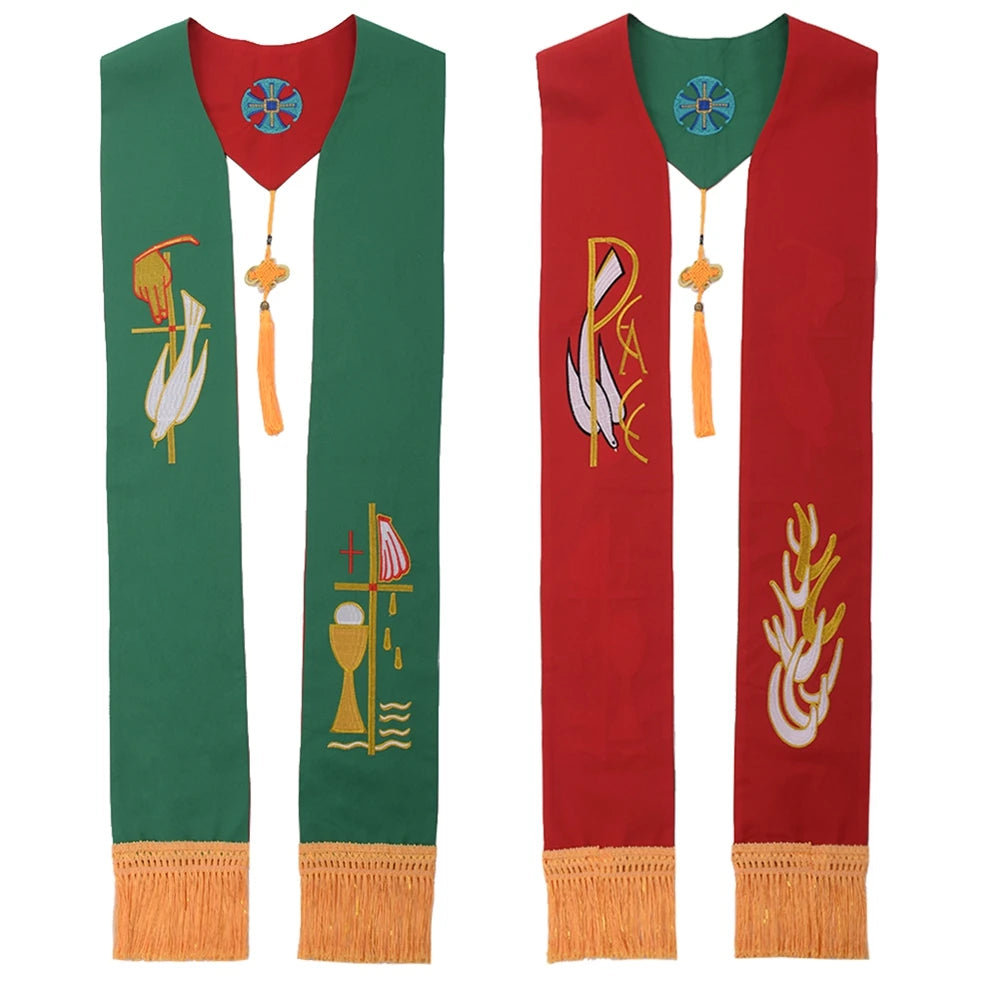 Clergy Stole Church Overlay Double Sided Cross Gold Tassels Scarf for Priest Choir