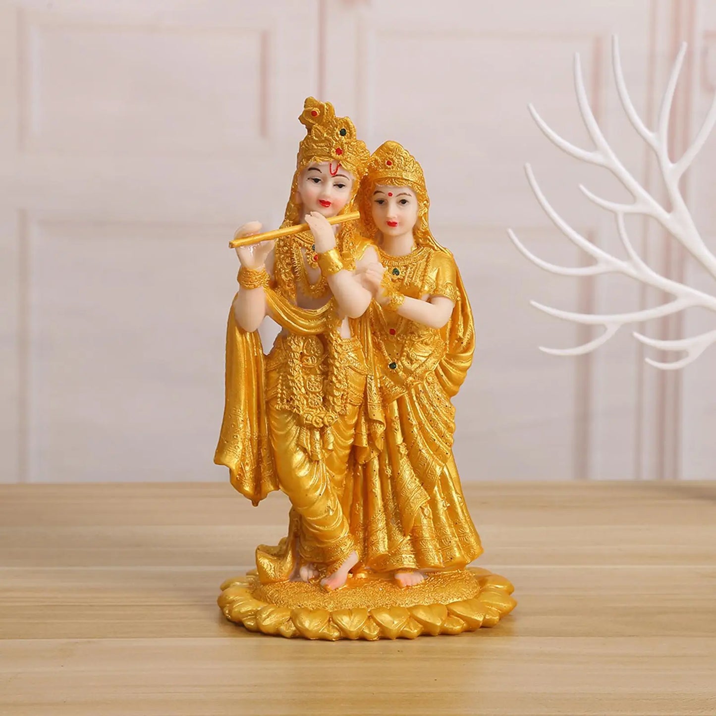 India Radha Krishna Figurine Statue Lifelike Decorative 4x3x7.4inch Altar Shrine Decor for Garden Bonsai Decor Traditional