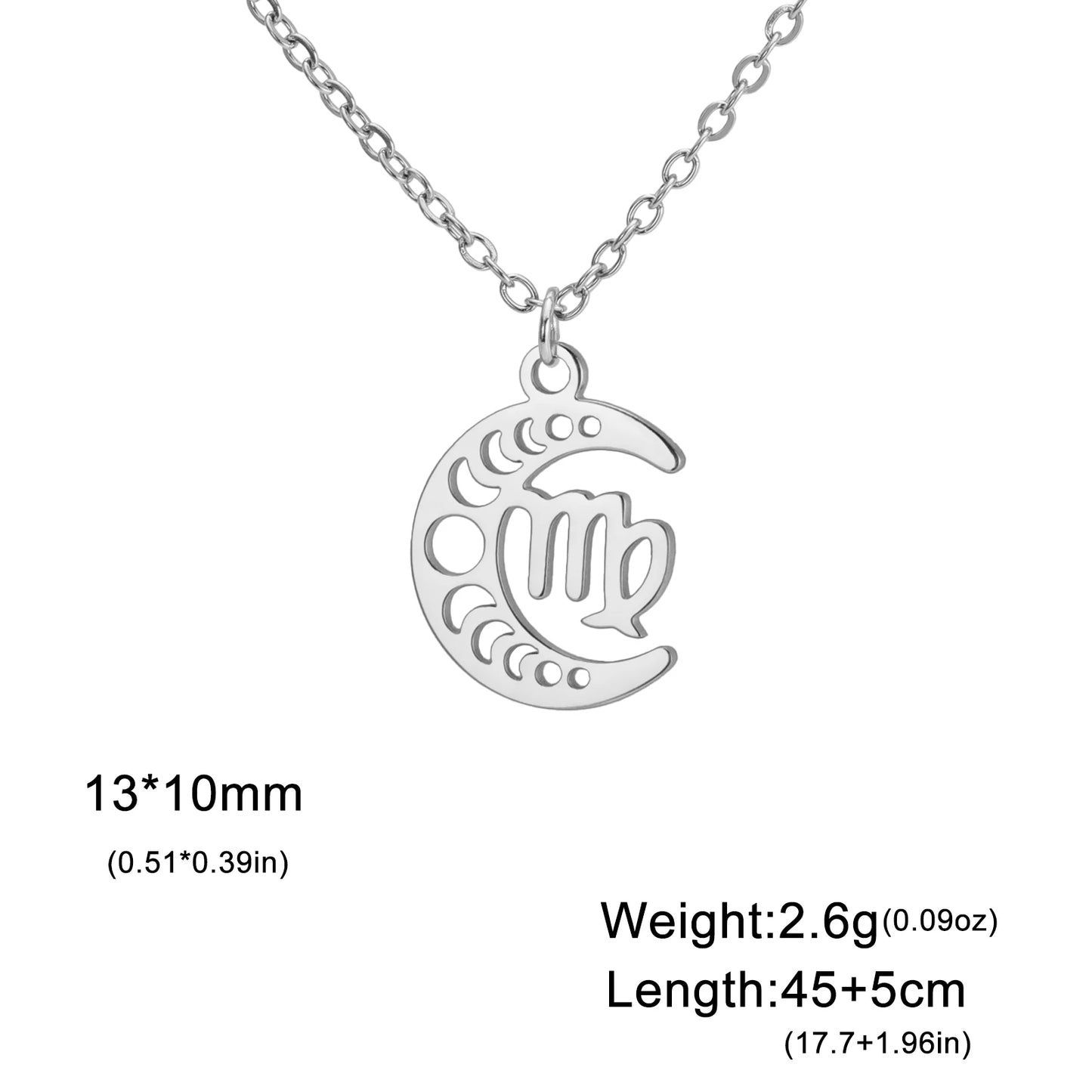 LIKGREAT Celtic Moon 12 Star Zodiac Sign Necklace Stainless Steel 12 Constellation Pendant Choker Crescent Jewelry Birthday Gift