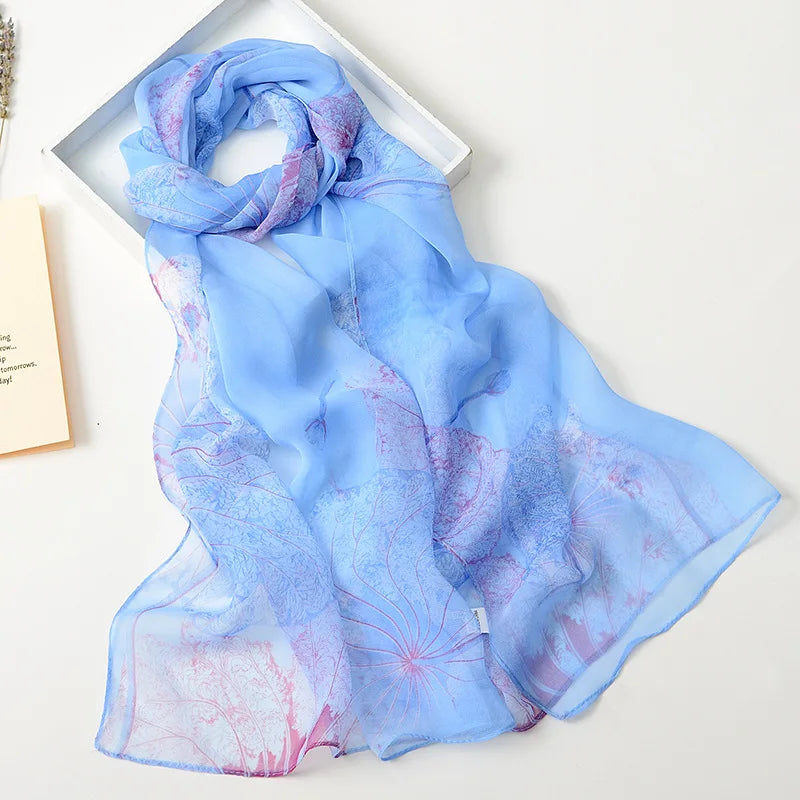 Summer Women Birch Forest Landscape Thin Soft Beach Silky Georgette Scarf Shawls 160cm Long Wraps Beach Sunscreen Hijab