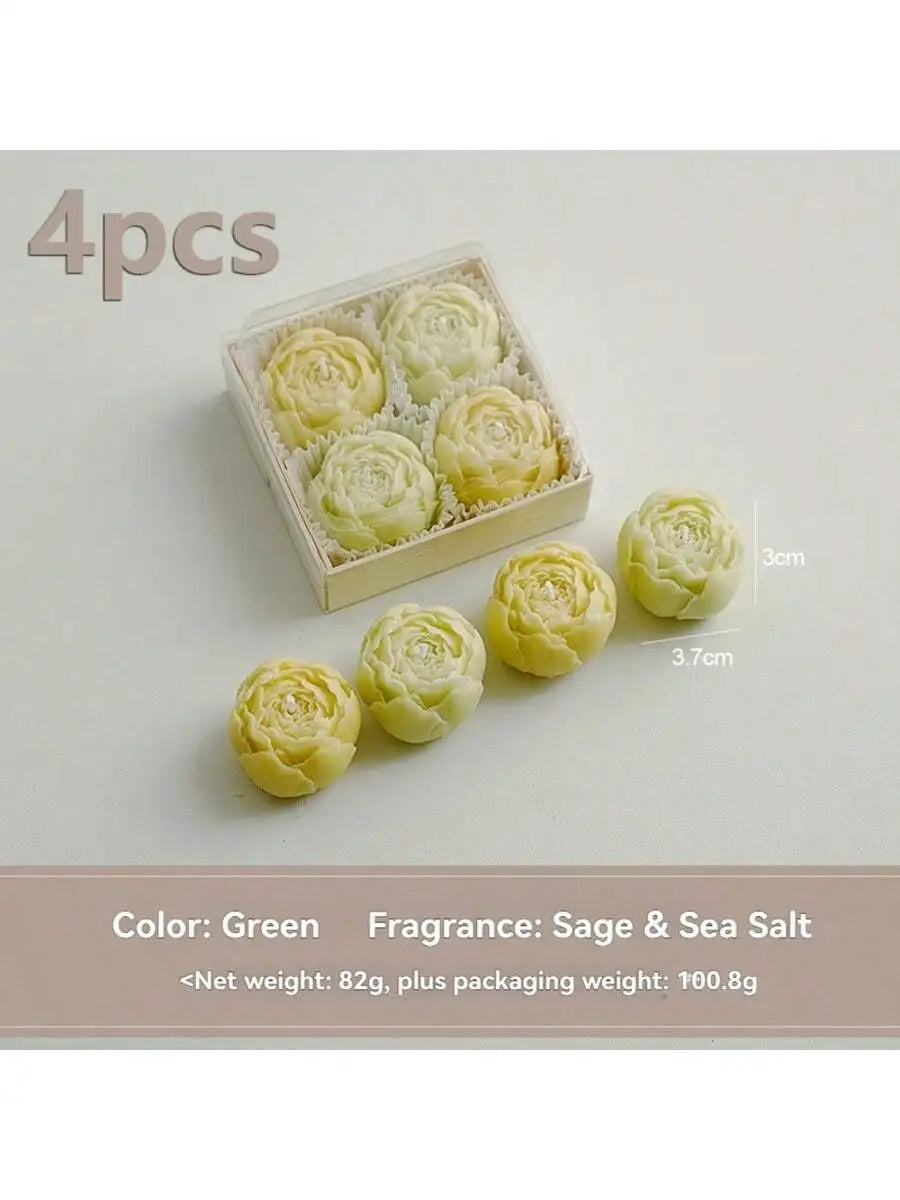 Rose Flower Shaped Soy Wax Candle Set of 4 Gift Box, Handmade Decorative Smokeless Candles for Home Decor,Birthday,Wedding Gifts