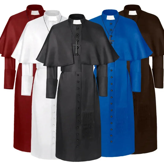 Medieval Priest Costume Catholic Church Religious Roman Retro Pope Pastor Father Mass Missionary Robe Clergy Cassock Full Sets$