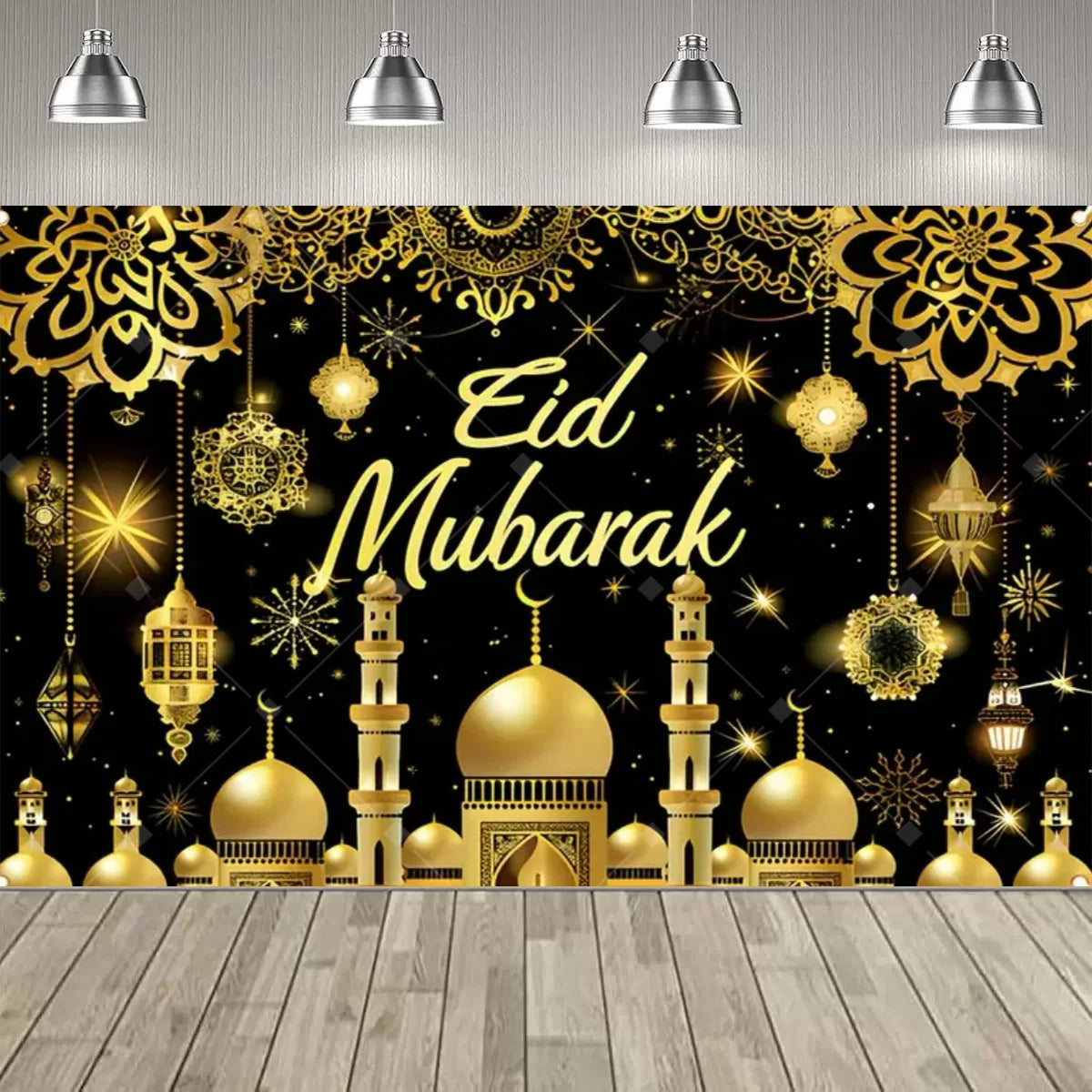 Eid al Fitr Party Supplie Decoration Backdrop Islamic Mosque Architecture Mubarak Ramadan Party Festival Celebration Banner