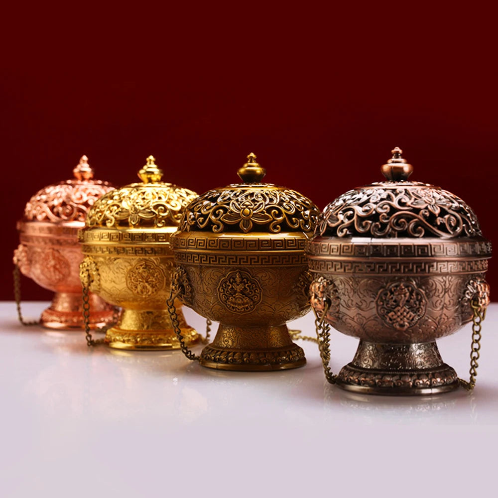 Small Tibetan galsang flower hanging incense burner, Alloy eight-auspicious spice powder incense burner, Home aroma ornaments