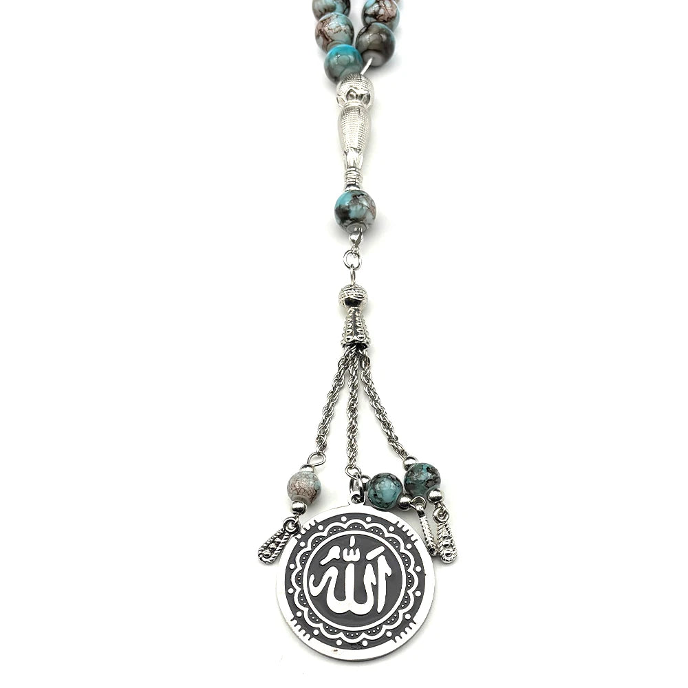 Muslim Worship Prayer Hand Chain For Men Islam 33Pcs Prayer Rosary Allah Quran Nature Stone Tassel Faith Bracelet Jewelry